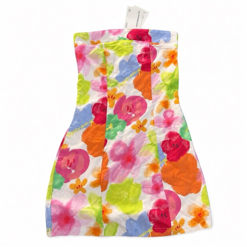 NWT Peppermayo Skyscrapers Linen Mini Dress Blurred Blossom US 0